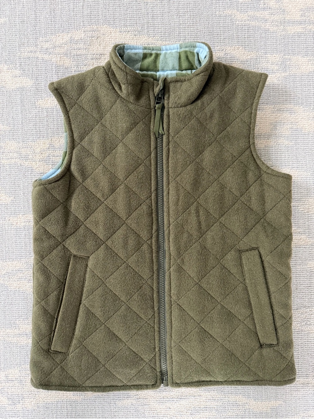 Classic Prep - Boys Olive Wool Vest with Check Lining - Size M